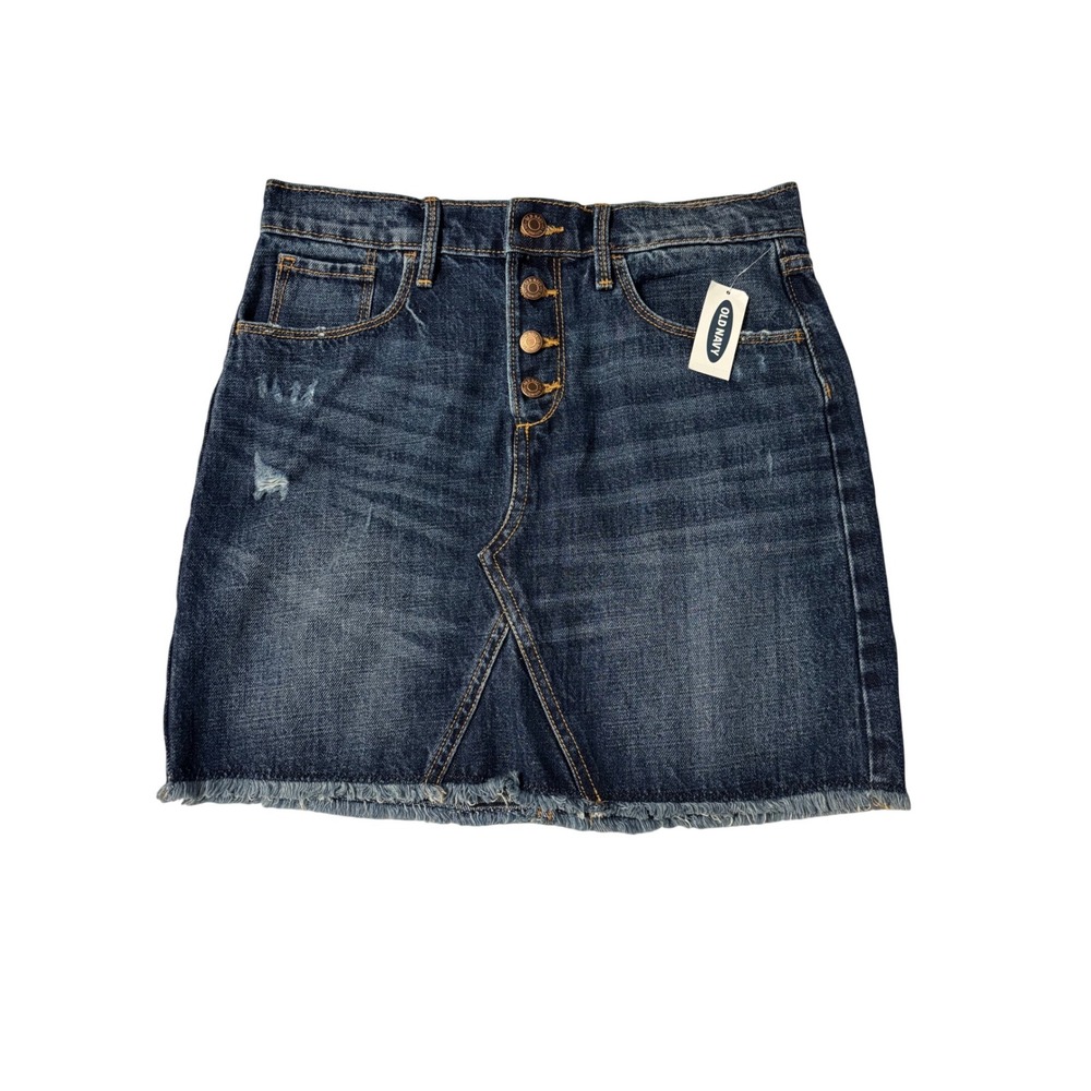 Old Navy‎ Girls 14 XL Denim Skirt Button Front Frayed Hem Dark Wash Skirt NEW